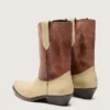 Botas bajas Wish Star para mujer en cuero beige y marrón con bordados