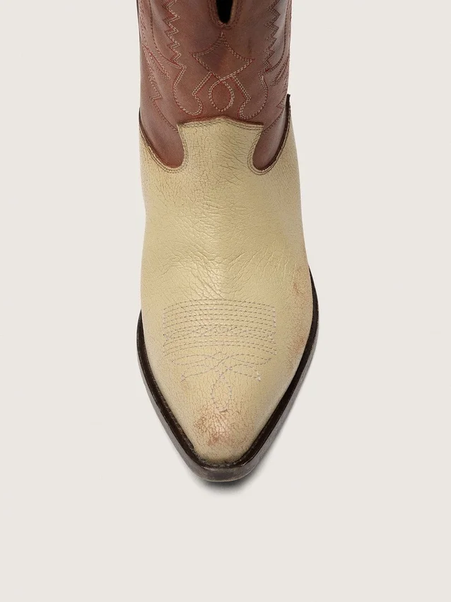 Botas bajas Wish Star para mujer en cuero beige y marrón con bordados