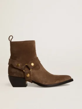Botas Debbie de caña baja en gamuza gris paloma con hebilla extraíble