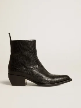 Botas Debbie de caña baja en piel negra con estampado de serpiente