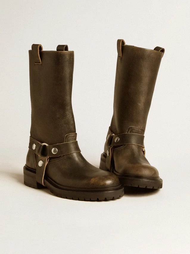 Botas Kurt de cuero negro con hebilla plateada