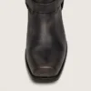 Botas moteras altas para mujer en cuero negro con correa y hebilla plateada