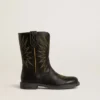 Botas Wish Junior de cuero negro con estrella bordada en amarillo