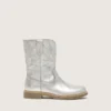 Botas Wish para niños en cuero metalizado plateado con bordado de estrellas