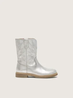 Botas Wish para niños en cuero metalizado plateado con bordado de estrellas