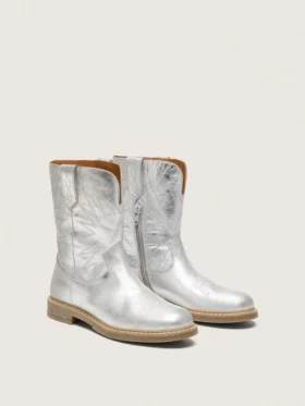 Botas Wish para niños en cuero metalizado plateado con bordado de estrellas