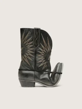 Botas Wish Star bajas para hombre en cuero negro con estrella plateada