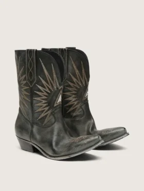 Botas Wish Star bajas para hombre en cuero negro con estrella plateada