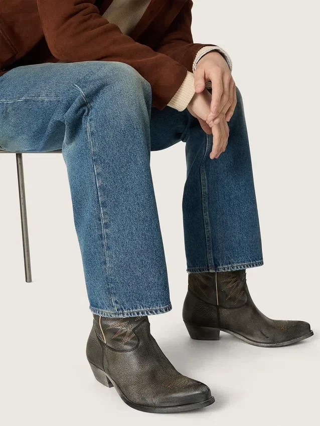 Botas Wish Star bajas para hombre en cuero negro con estrella plateada