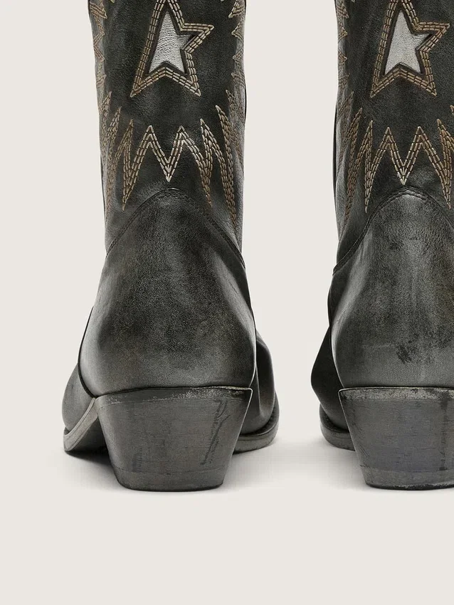 Botas Wish Star bajas para hombre en cuero negro con estrella plateada