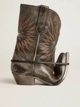 Botas Wish Star bajas para mujer en cuero negro con estrella plateada