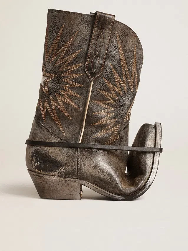 Botas Wish Star bajas para mujer en cuero negro con estrella plateada
