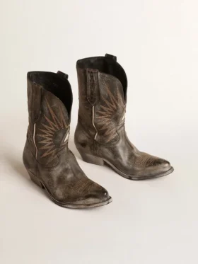 Botas Wish Star bajas para mujer en cuero negro con estrella plateada