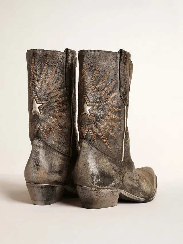 Botas Wish Star bajas para mujer en cuero negro con estrella plateada