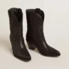 Botas Wish Star de caña baja en cuero negro con estrella incrustada tono sobre tono
