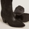 Botas Wish Star de caña baja en cuero negro con estrella incrustada tono sobre tono