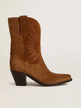 Botas Wish Star de caña baja en gamuza color coñac con estrella bordada tono sobre tono