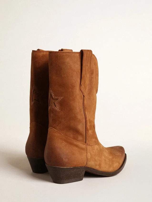Botas Wish Star de caña baja en gamuza color coñac con estrella incrustada