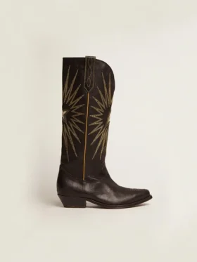 Botas Wish Star en cuero negro con estrella incrustada de cuero laminado platino