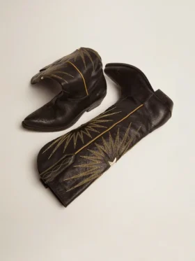 Botas Wish Star en cuero negro con estrella incrustada de cuero laminado platino