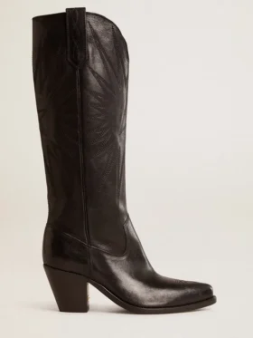 Botas Wish Star para mujer en cuero negro con estrella bordada