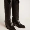 Botas Wish Star para mujer en cuero negro con estrella bordada
