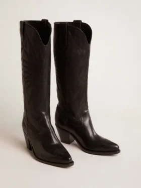 Botas Wish Star para mujer en cuero negro con estrella bordada