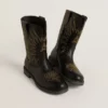 Botas Wish Teen de cuero negro con estrella bordada en amarillo