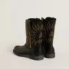 Botas Wish Teen de cuero negro con estrella bordada en amarillo