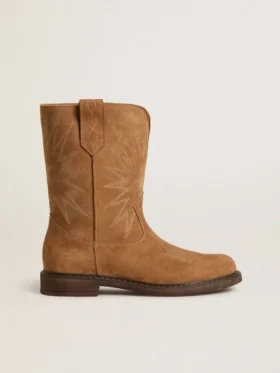 Botas Wish Teen en gamuza color camel con bordado de estrellas