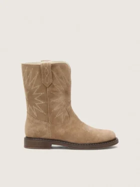 Botas Wish para niños en gamuza gris paloma con bordado de estrellas