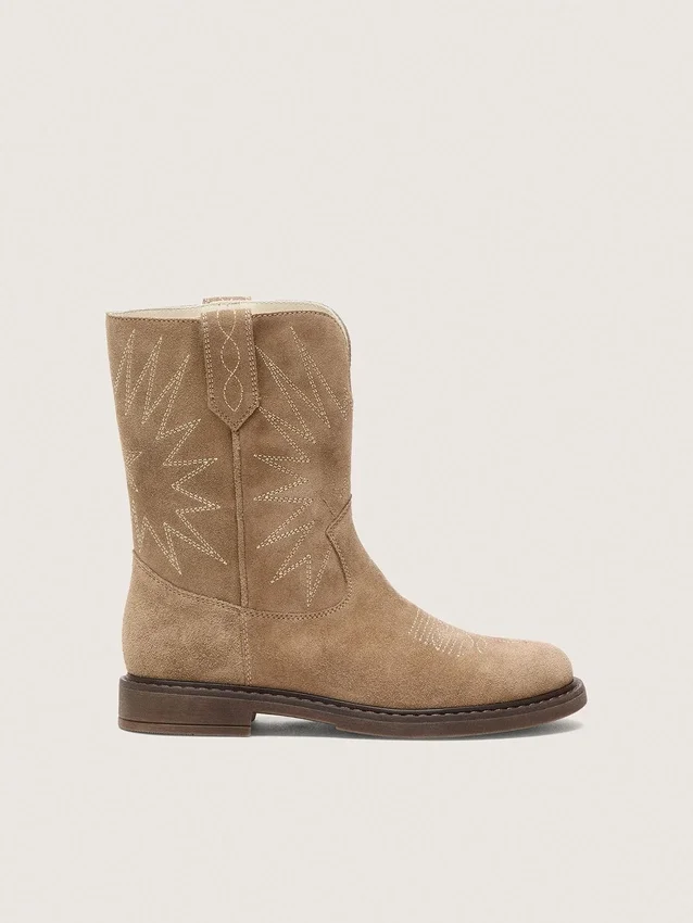 Botas Wish para niños en gamuza gris paloma con bordado de estrellas
