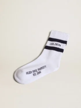 Calcetines acanalados con rayas azul marino y logotipo