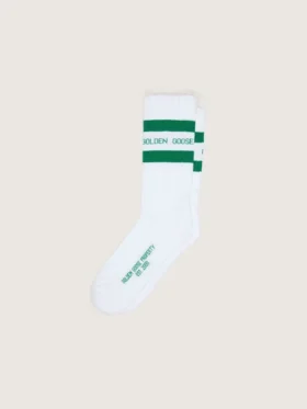 Calcetines de algodón con acabados desgastados, rayas verdes y logotipo