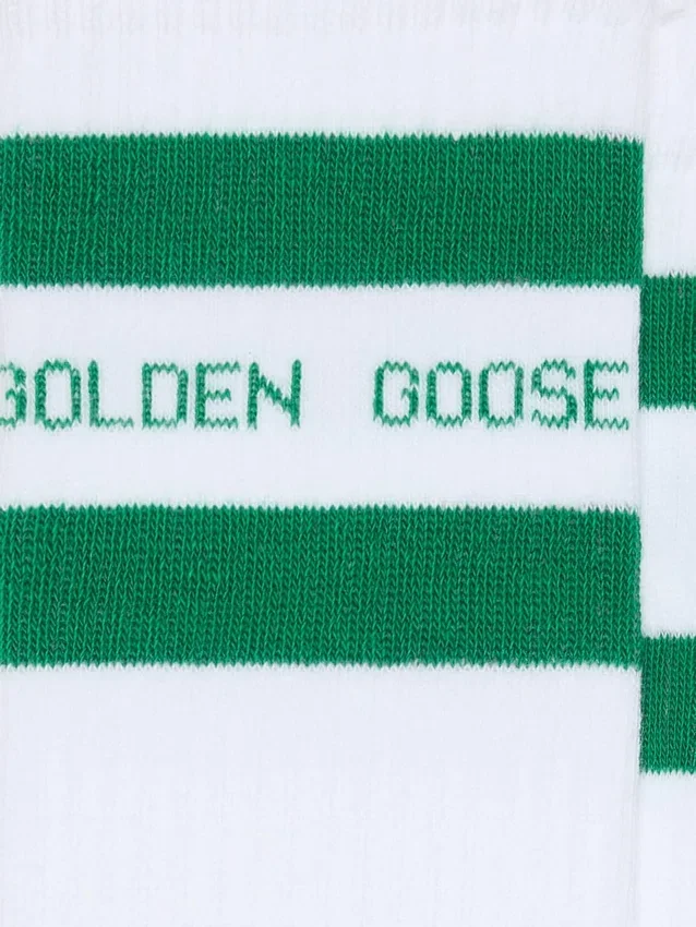 Calcetines de algodón con acabados desgastados, rayas verdes y logotipo