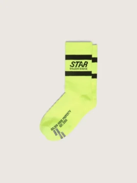 Calcetines deportivos amarillo neón con rayas negras
