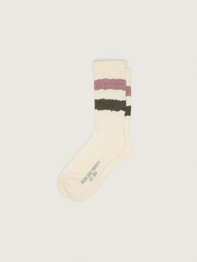 Calcetines en blanco envejecido con rayas multicolores