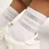Calcetines unisex de algodón blanco con cristales decorativos