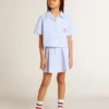 Camisa corta para niñas de algodón a rayas azul claro