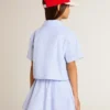 Camisa corta para niñas de algodón a rayas azul claro