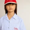 Camisa corta para niñas de algodón a rayas azul claro
