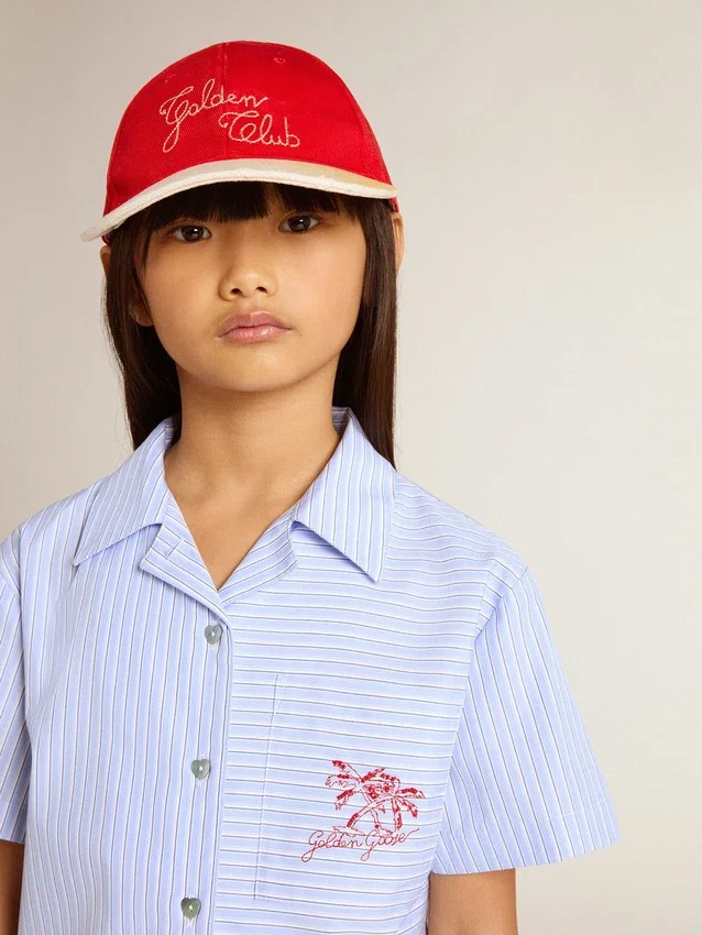 Camisa corta para niñas de algodón a rayas azul claro