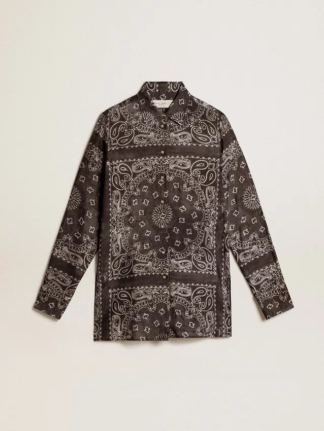 Camisa de pijama en gris antracita con estampado de paisley