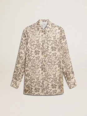 Camisa de pijama para mujer de mezcla de seda con estampado floral