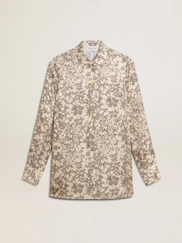 Camisa de pijama para mujer de mezcla de seda con estampado floral