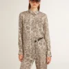 Camisa de pijama para mujer de mezcla de seda con estampado floral