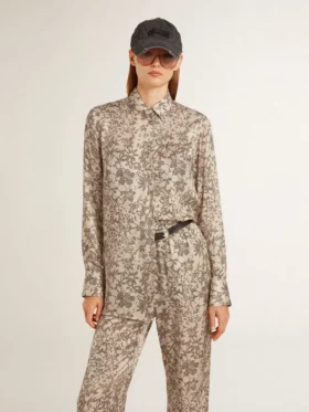 Camisa de pijama para mujer de mezcla de seda con estampado floral