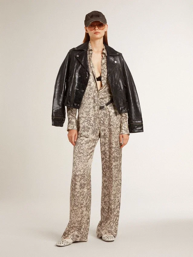 Camisa de pijama para mujer de mezcla de seda con estampado floral