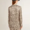 Camisa de pijama para mujer de mezcla de seda con estampado floral