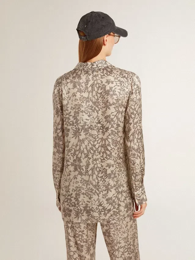 Camisa de pijama para mujer de mezcla de seda con estampado floral